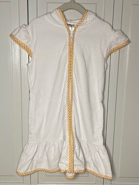 Blanks Boutique White Hooded Terry Dress with Gingham Trim
